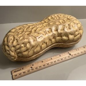 Peanut Shaped Lidded Glazed Ceramic Nut Cookie or Candy Dish Vintage